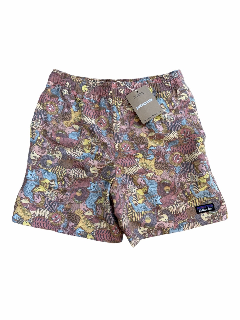 Patagonia NWT Size Large, 12 Baggies Shorts 5” Lined Together Trip Brown Animals